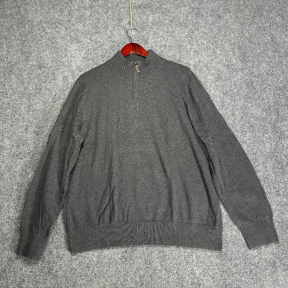 Eddie Bauer Sweater Mens  1/4 Zip Gray Cotton Cashmere Knit Pullover Ribbed Hem - Picture 1 of 7